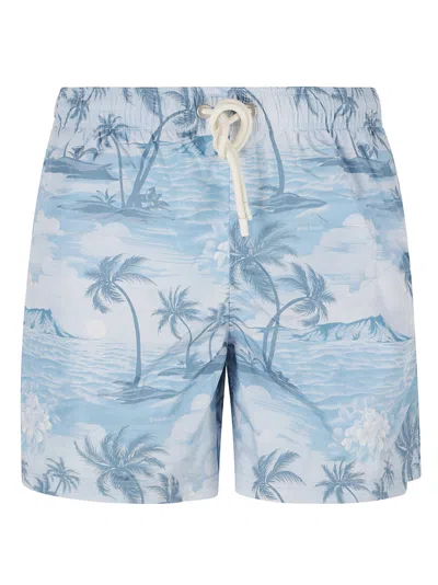Palm Angels Monogram Swim Shorts In Indigo Blue