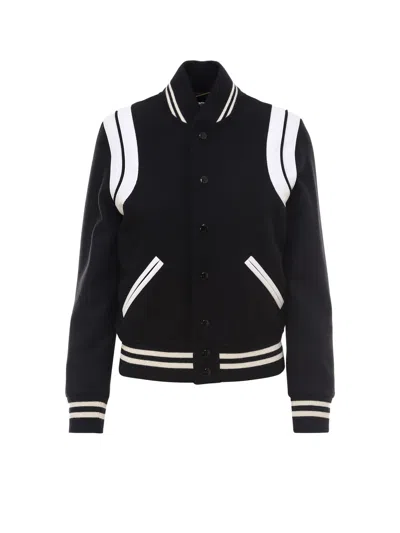 Saint Laurent Woman Teddy Woman Black Jackets In Natural