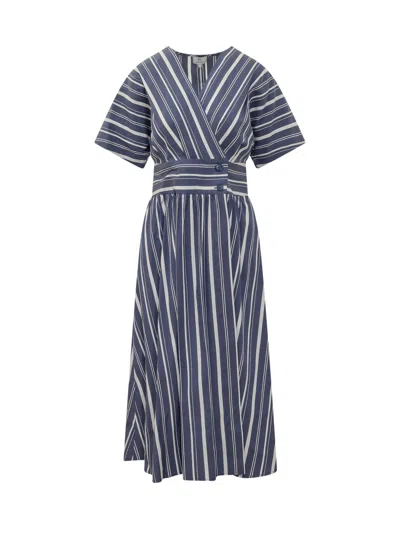Woolrich Dress With Striped Pattern In Twilight Blue Stripe