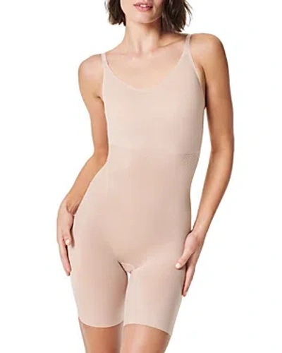 Spanx Mid-thigh Shaping Bodysuit In Champagne Beige
