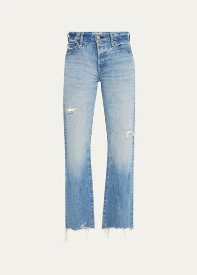 Moussy Vintage Colemont Straight Distressed Jeans In Light Blue