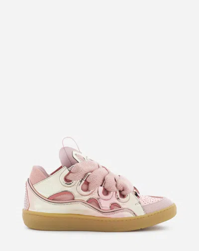 Lanvin Curb Sneakers In Metallic Leather For Women In Vieux Rose