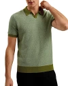Ted Baker Mens Green Wulder Open-neck Regular-fit Knitted Polo