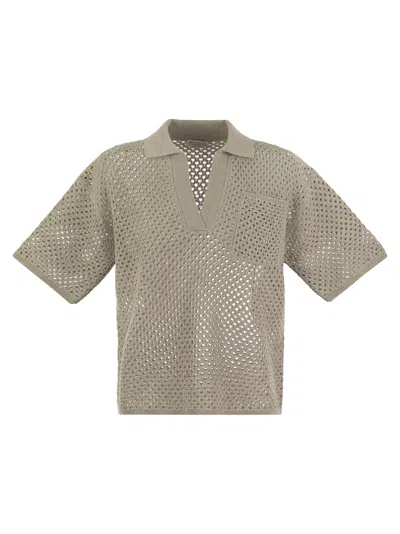 Brunello Cucinelli Net Polo-style Cotton Jersey In Dove Grey