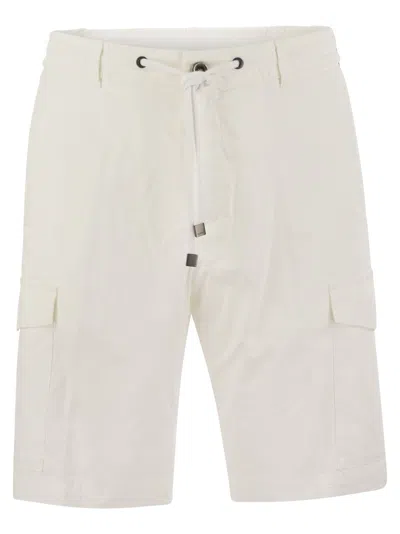 Peserico Lightweight Cotton Lyocell Canvas Jogger Bermuda Shorts In White