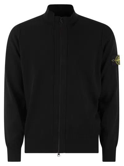 Stone Island Compass Patch Zipped Sweatshirt In Black