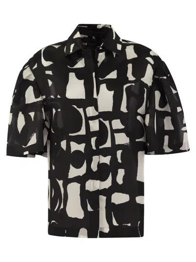 Max Mara Carella Printed Organza Shirt In White/black