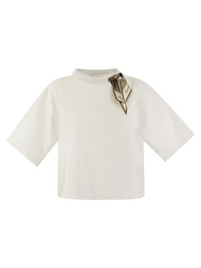 Herno Superfine Cotton Stretch T Shirt With Scarf In White