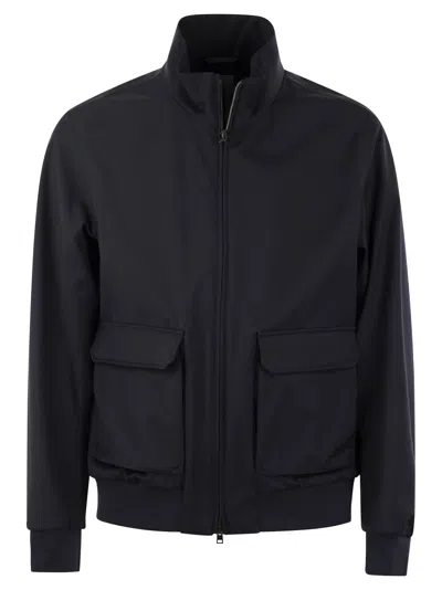 Herno Storm Wool Layered Bomber Jacket In Blue