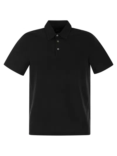 Fedeli Short Sleeved Cotton Polo Shirt In Black