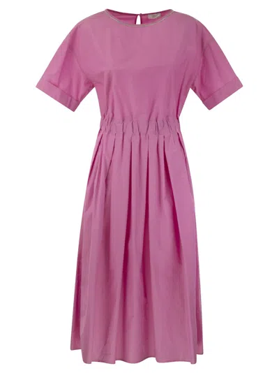 Peserico Cotton Blend Dress With Light Stitch In Fuchsia