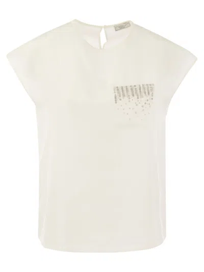 Peserico Crepe De Chine Top With Sequin Pocket In White