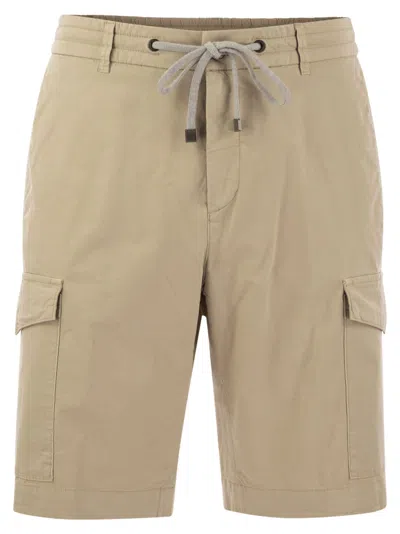 Peserico Lightweight Cotton Lyocell Canvas Jogger Bermuda Shorts In Beige