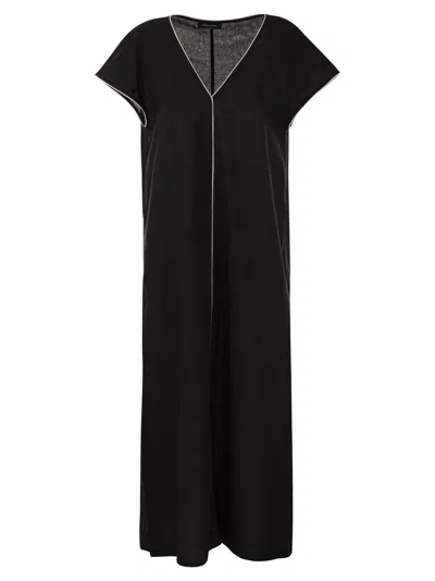 Fabiana Filippi Linen V Neck Dress In Black