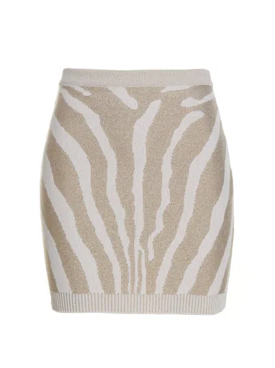 Balmain Zebra Knit Short Skirt In Beige