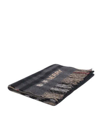 Burberry Embroidered Cashmere Scarf In Black