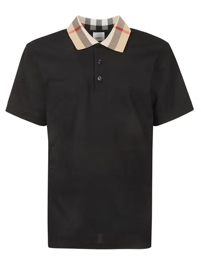 Burberry Check Collar Polo Shirt In Black