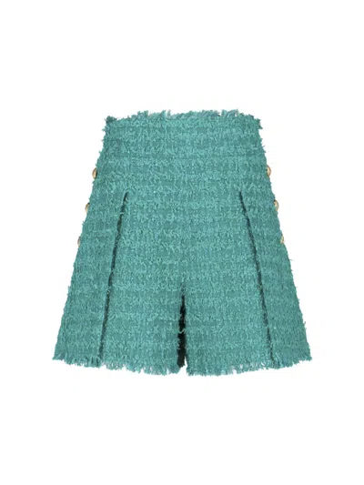 Balmain Tweed Shorts In Cg Vert Emeraude