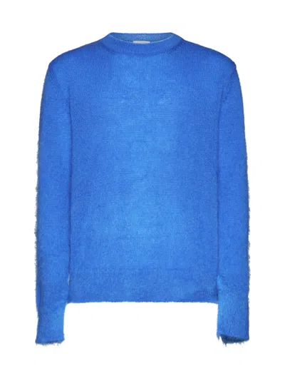 Off-white Mohair Knit Sweater In Dark Blue