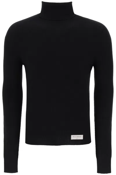 Balmain Turtleneck Sweater In Merino Wool In Noir