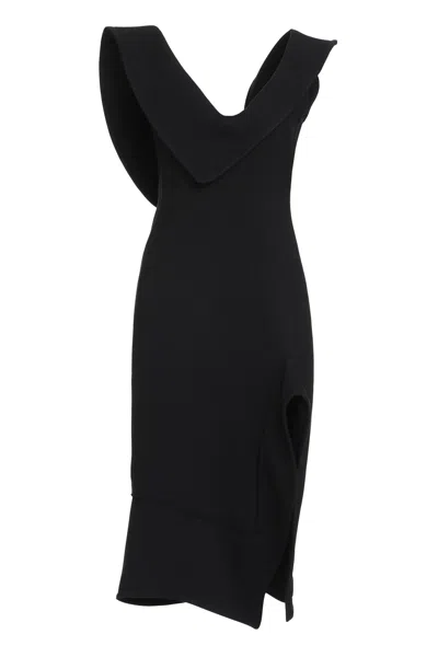 Bottega Veneta Structured Cotton Midi Dress In Black