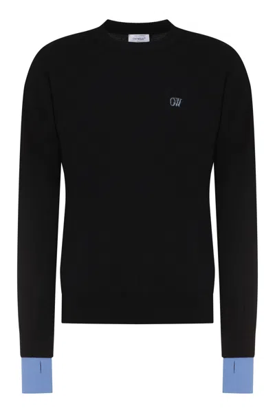 Off-white Knit Wool Pullover In Black
