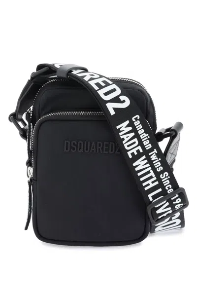 Dsquared2 Logo Embossed Top Zip Crossbody Bag In Black