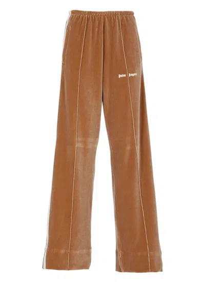 Palm Angels Velvet Loose Track Trousers In Beige