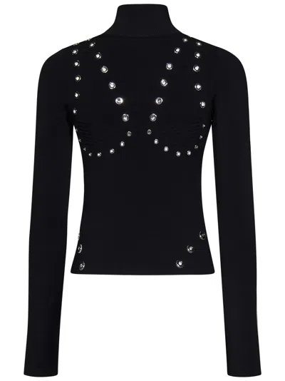 Off-white Eyelet-embellished Knitted Top In Black