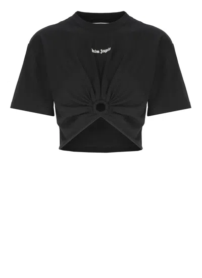 Palm Angels Crop T-shirt With Ring In Black
