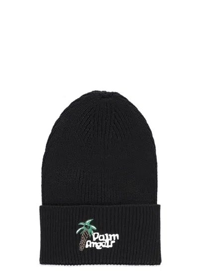 Palm Angels Beanie With Logo In Black