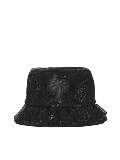 Palm Angels Big Palm Embellished Bucket Hat In Black