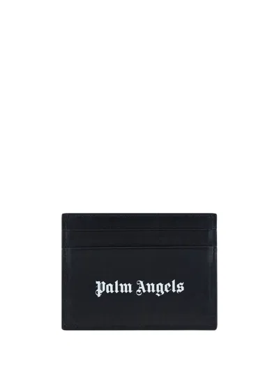 Palm Angels Black Calf Leather Card Holder In Black Opti