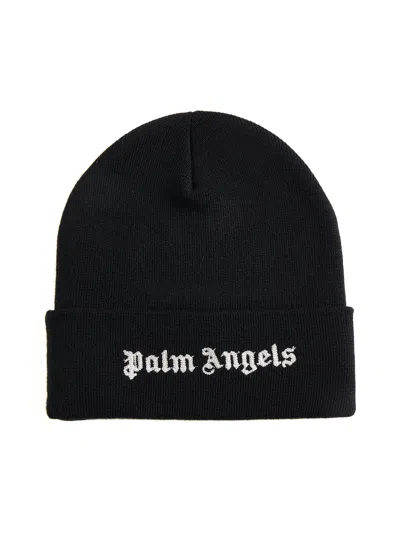 Palm Angels Embroidered Logo Beanie Hat In Black Whit
