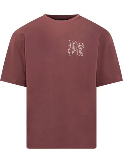 Palm Angels Logo Cotton T-shirt In Burgundy