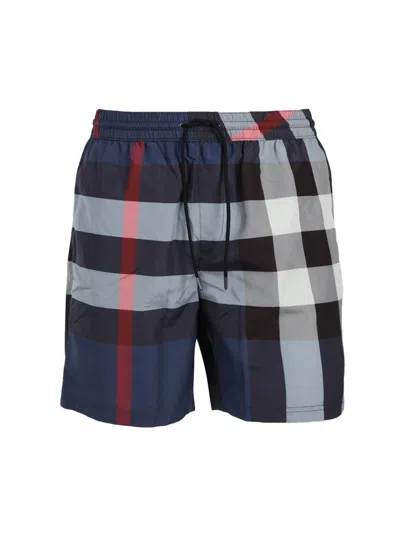 Burberry Swimsuit With Tartan Motif In Carbon Blue Ip Check