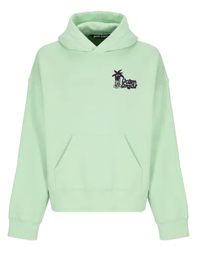 Palm Angels Cotton Hoodie In Green