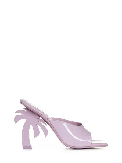 Palm Angels Palm Tree Purple Mules With Palm Tree-shaped Heel In Leather Woman In Pink