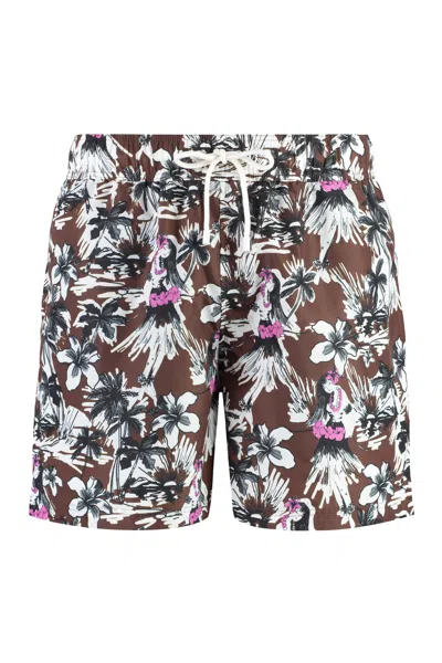 Palm Angels Printed Swim Shorts In Brown
