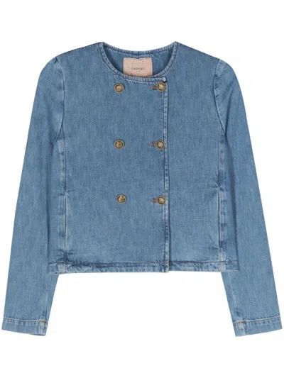 Twinset Double-breasted Denim Jacket In Blue