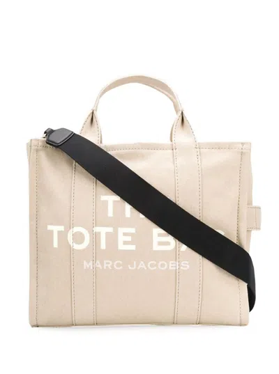 Marc Jacobs 'the Small Tote' Beige Tote Bag With Logo Print In Cotton Woman