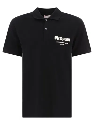 Alexander Mcqueen "mcqueen Graffiti" Polo Shirt In Black