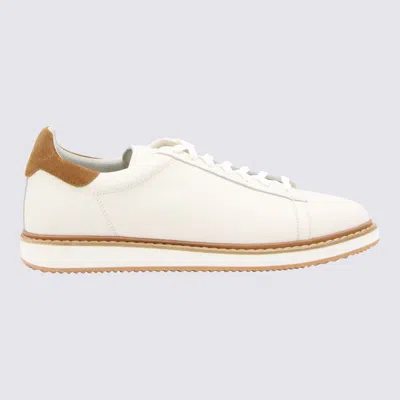 Brunello Cucinelli White Leather And Brown Suede Sneakers In White/beige