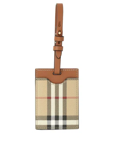 Burberry Check Suitcase Tag In Neutrals