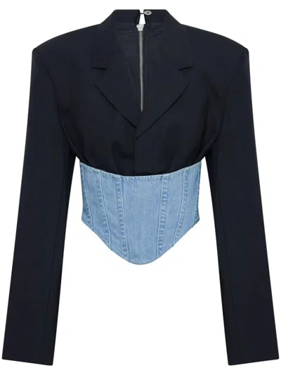 Dion Lee Corset-style Cropped Blazer In Blue