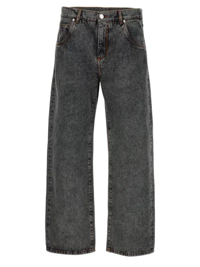 Etro Logo-embroidered Tapered Jeans In Grey