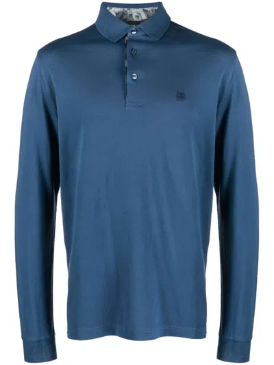 Etro Pegaso-motif Cotton Polo Shirt In Blue