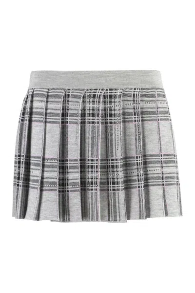 Giuseppe Di Morabito Tartan Pleated Wool Mini Skirt In Grey