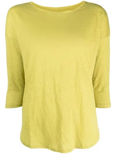 Majestic Three-quarter Sleeve Linen-blend Top In Yellow