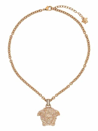 Versace Necklace With Crystal Embellished Medusa Pendant In Gold-tone Brass Woman In Grey